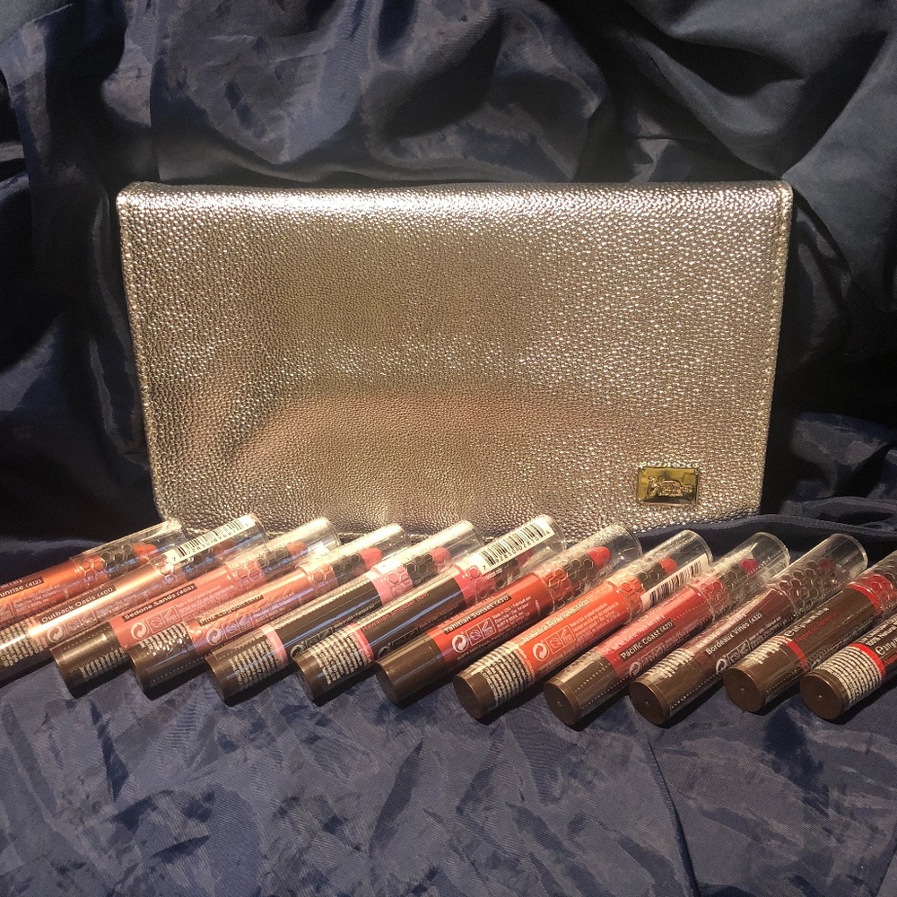 NEW All 12 Burts Bees Lip Crayons with Chrome Carrying Case